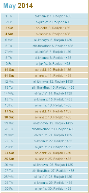 Islamic Calender 2014