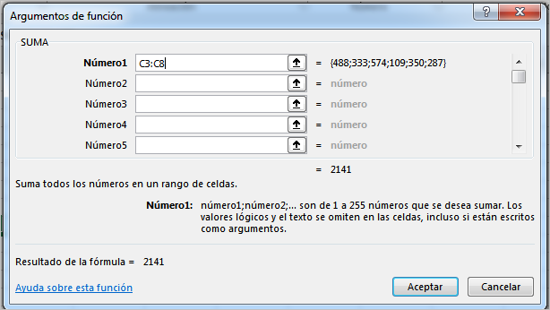 funcion suma en excel