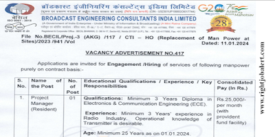 Project Manager Electronics and Communication Engineering Jobs in BECIL