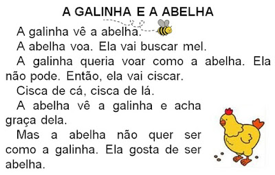 Texto A GALINHA E A ABELHA, de Elisângela Terra