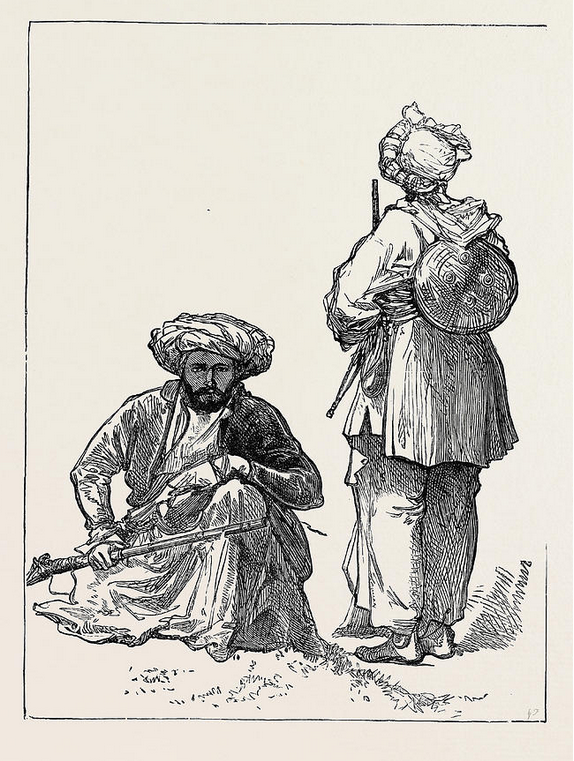 Ghilzai warriors during second anglo-afghan war, from London Illustrated News