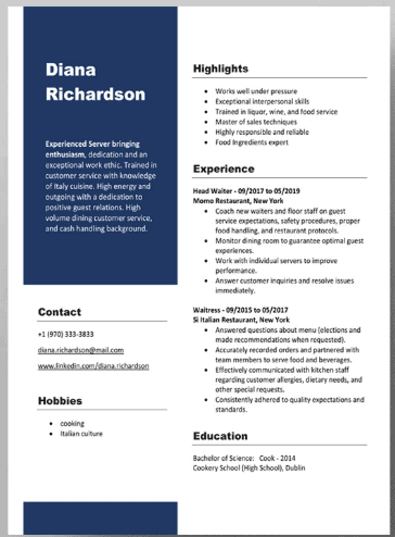 Gastronomy, Hotels, Restaurants - New Free Resume Templates