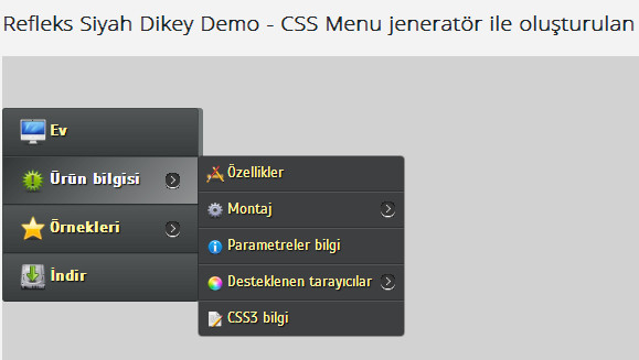 CSS Menu jeneratör ile oluşturulan örnek