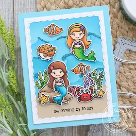 Sunny Studio Stamps: Magical Mermaids, Best Fishes, Catch A Wave Dies & Fancy Frames Summer Themed Card by Juliana Michaels