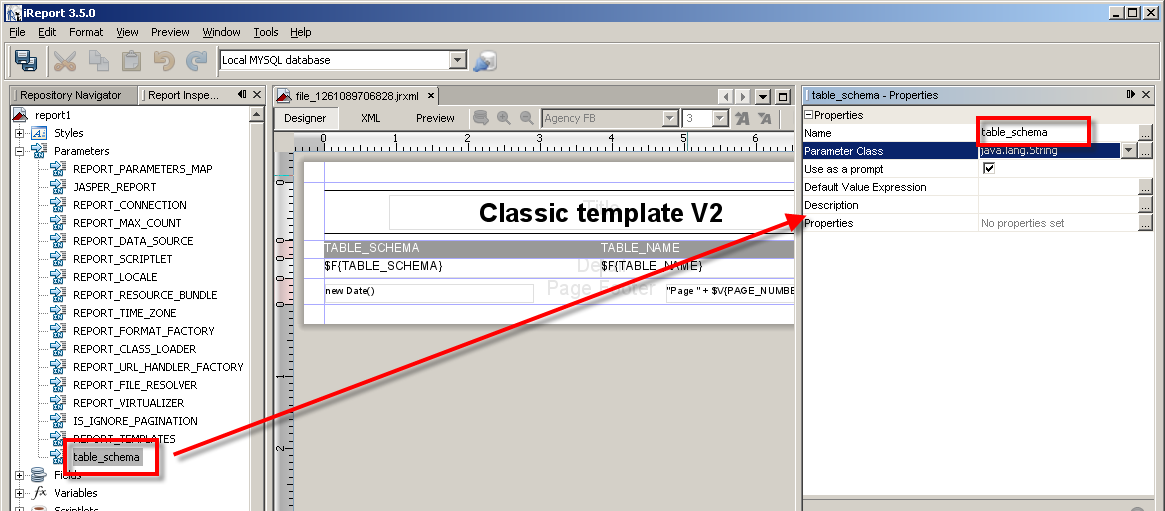 jasper reports add parameter to report