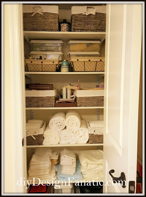 Master Bath, Master bath Linen , Organization, Organize, Cottage, Cottage Style, Farmhouse Style