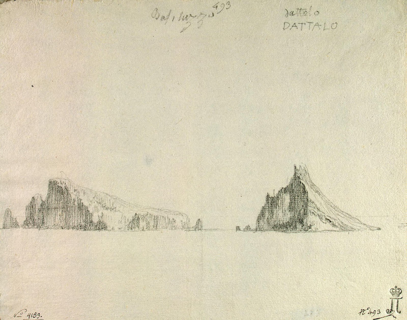 View of the Islands of Basiluzzo and Dattalo by Jean-Pierre-Laurent Houel - Landscape Drawings from Hermitage Museum