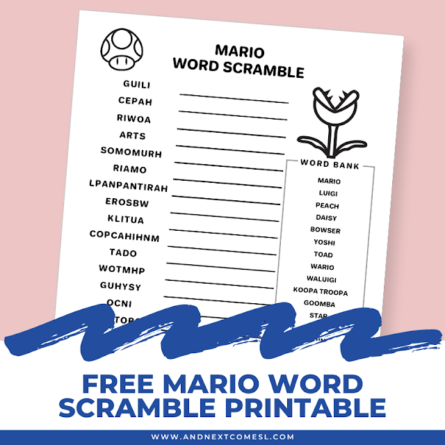 Looking for a quick Mario activity? This free printable Mario world scramble game is perfect for kids of all ages.