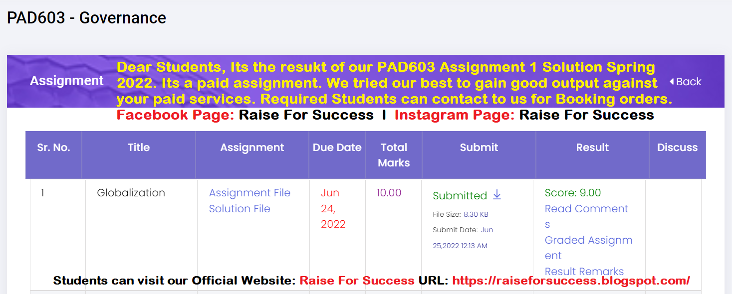 Raise For Success Assignments Services Result