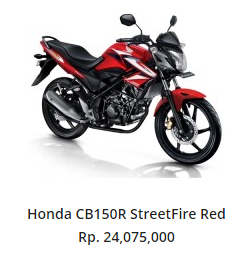 Harga Baru Sepeda Motor Honda CB150R StreetFire