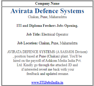 ITI and Diploma Freshers Jobs Openings in Avirata Defence Systems Chakan, Pune, Maharashtra | Apply Online