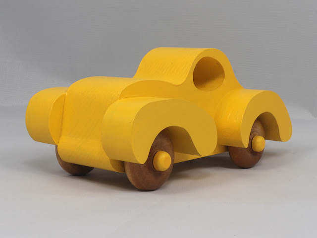 Handmade Wood Toy Car, Fat Fendered Coupe Painted Bright Yellow and Amber Shellac  Perfect for Kids, Home or Office Decor