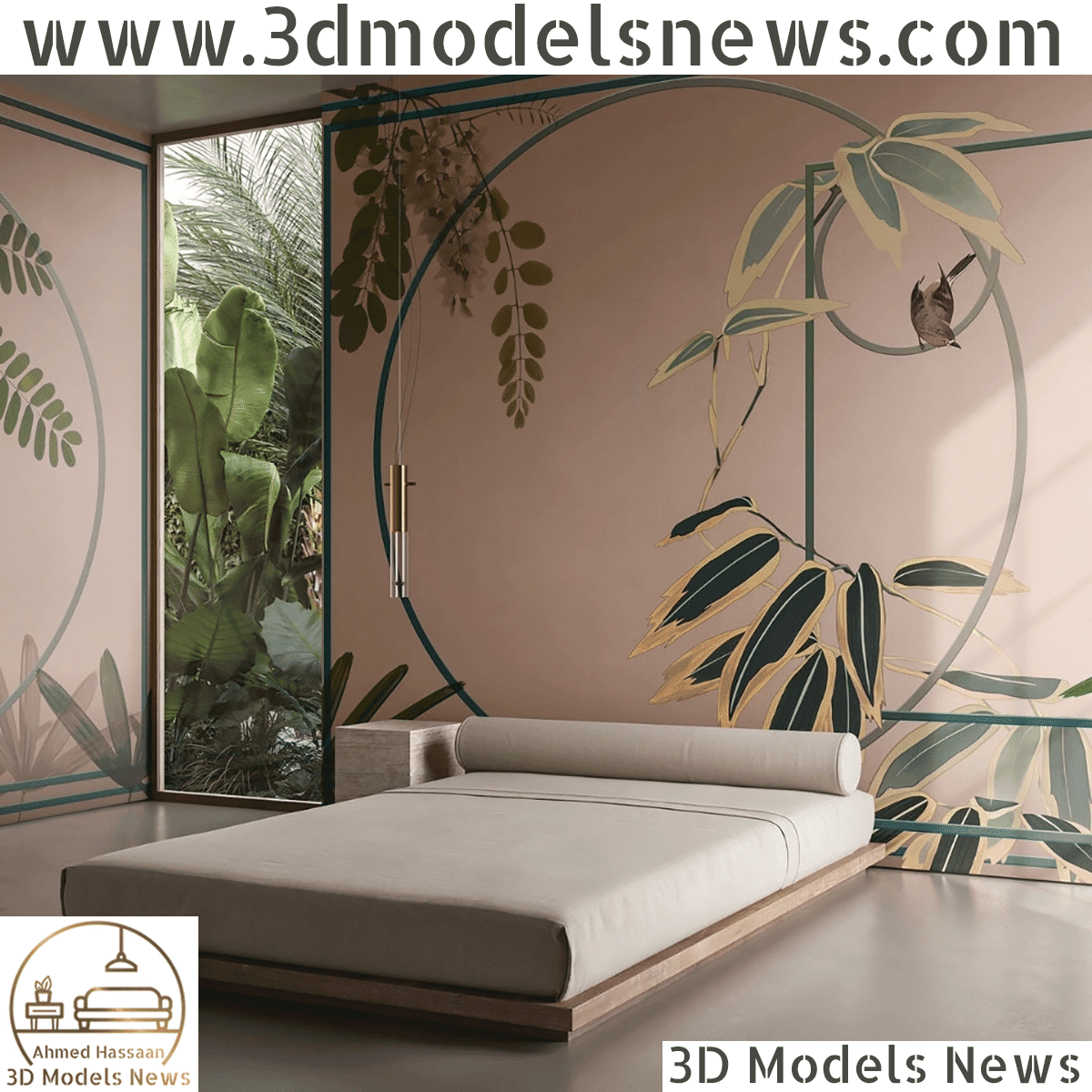 Beautiful Elegant Pink Wallpaper With Green and Gold Floral Details
