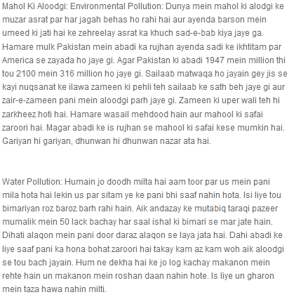 urdu essay on environmental pollution