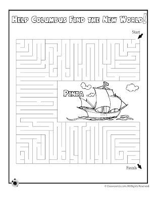 Let's help Columbus find the new world with his ship through this maze game. Children can print this out and play with friends.