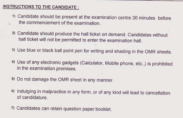 LAB ASSISTANT EXAM :INSTRUCTION TO THE CANDIDATES ON THE DATE OF EXAMINATION