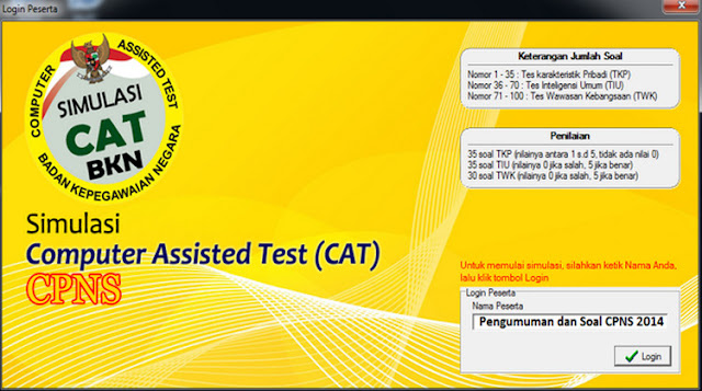  Simulasi  CAT  CPNS Online Gratis Lengkap Tes Seleksi 