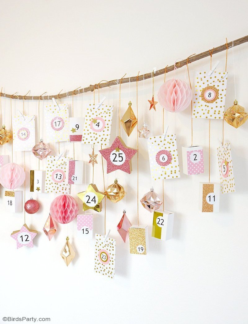 DIY Calendrier de l'Avent Rose & Cuivre - un projet créatif pour faire avec toute la famille et décorer votre maison pour Noel! by BirdsParty.fr @birdsparty #diy #calendrieravent #noel #diynoel