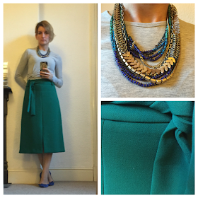 Warehouse midi skirt, Topshop top, Stella & Dot necklace