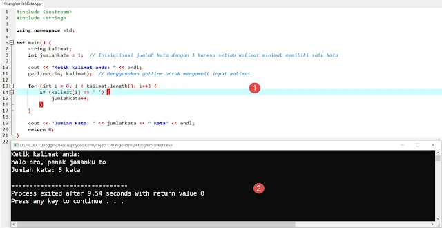 Menghitung Jumlah Kata Dalam Kalimat Dengan C++