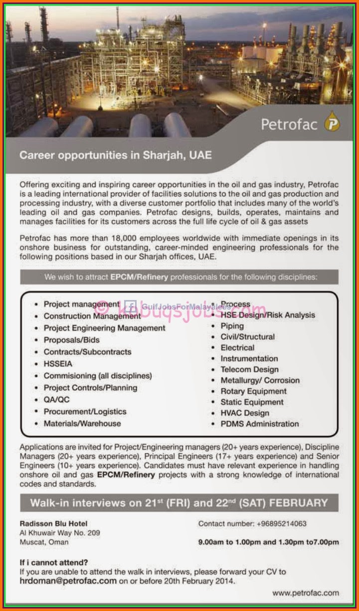 Petrofac Sharjah UAE Job Vacancies