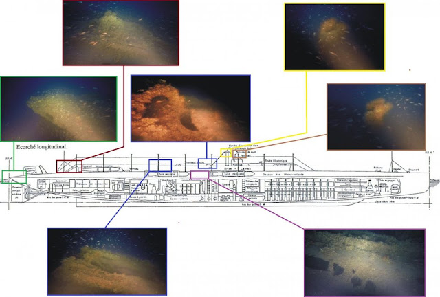 Υποβρύχιες φωτογραφίες του ναυαγίου Floreal σε αντιπαραβολή με τα σημεία αναγνώρισης και ταυτοποίησης