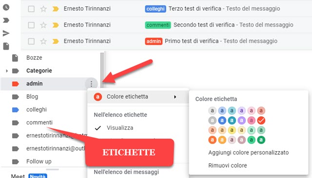 scegliere i colori delle etichette in gmail