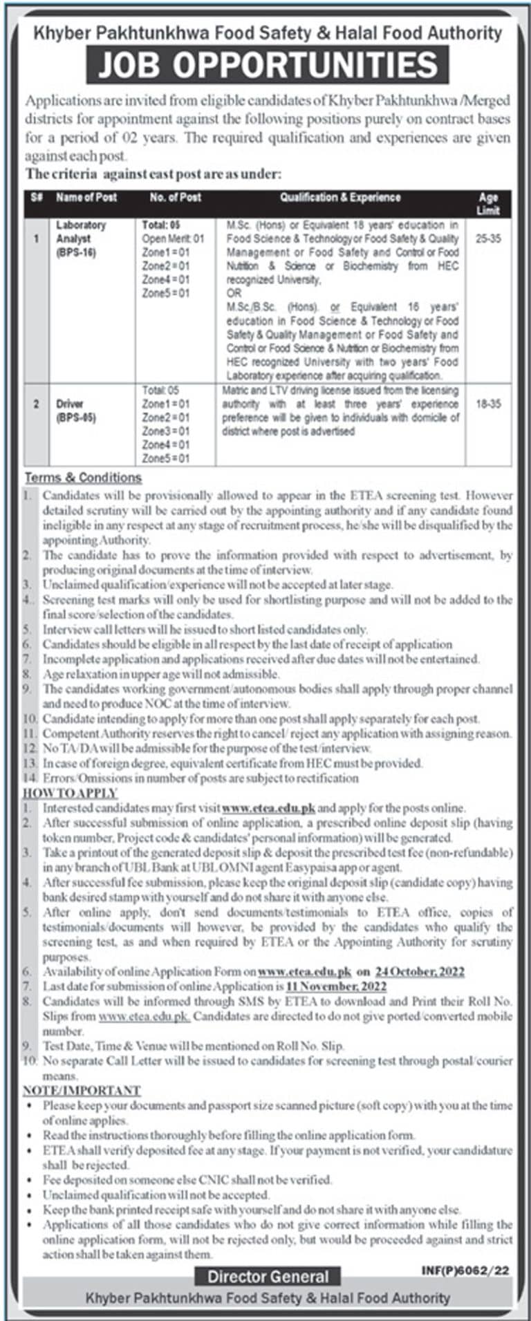 Food Safety and Halal Food Authority KPK Jobs 2022