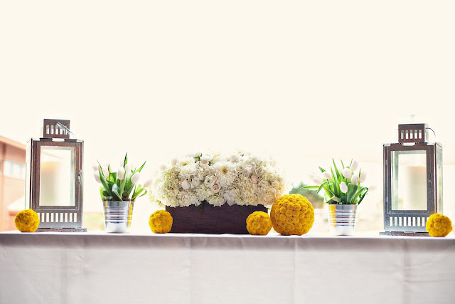 Yellow and Grey Modern Beach Wedding with Rustic and Metallic Accents