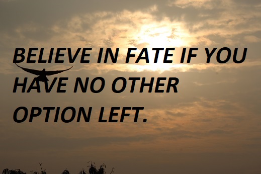 BELIEVE IN FATE IF YOU HAVE NO OTHER OPTION LEFT.