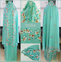 mukena katun rayon motif bunga rampai toska