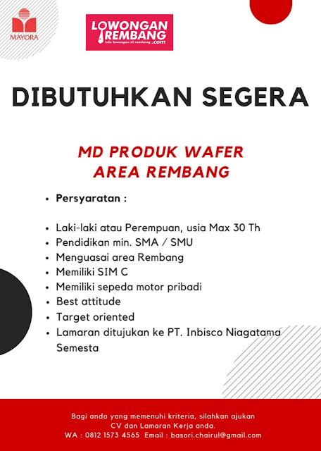 Lowongan Kerja Motoris Mayora Wafer Rembang