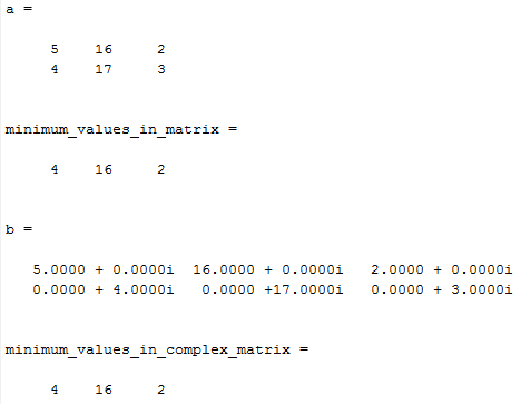 How to find minimum values or entity in matrix/row vector and column vector using MATLAB.