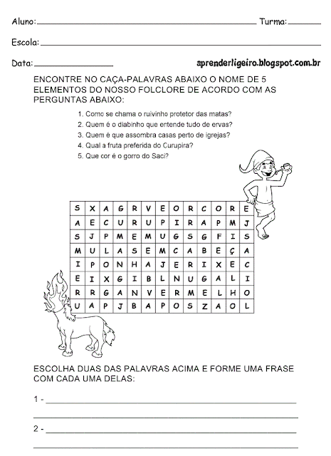 Atividades sobre Folclore para o ensino fundamental