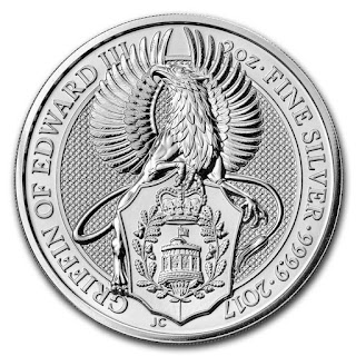 Монета Гриффин 2017  Звери Королевы Великобритания  2 унции серебра (БУ)