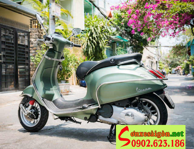 Mẫu sơn xe Vespa Sprin màu xanh rêu nhám cực đẹp