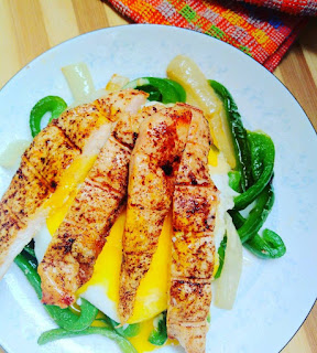 Grilled chicken breast with egg