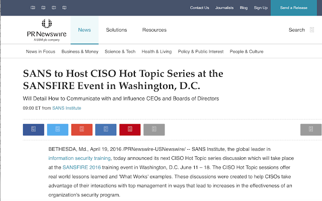 CISO Hot Topics SANSFIRE 2016