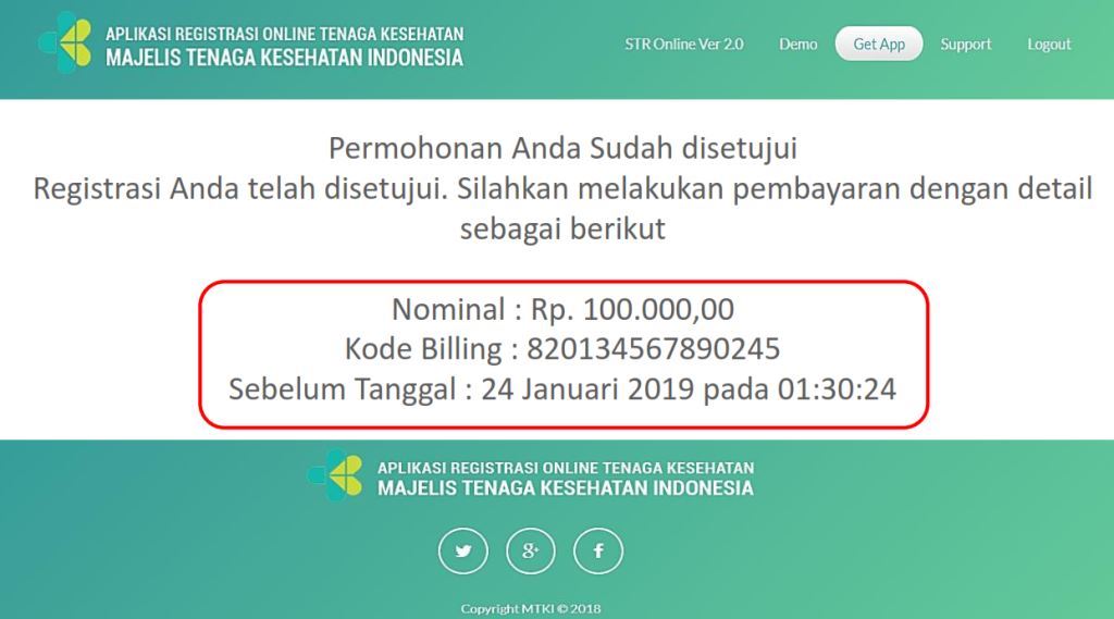 melakukan reqeust kode pembayaran/ billing tenaga kesehatan pada KTKI