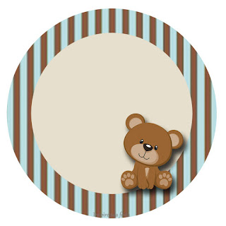 Bear with Stripes in Brown and Light Blue Free Printable  Labels.