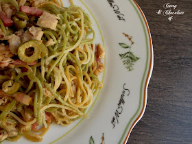 Espaguetis con atún y bacon - Spaghetti with tuna and bacon