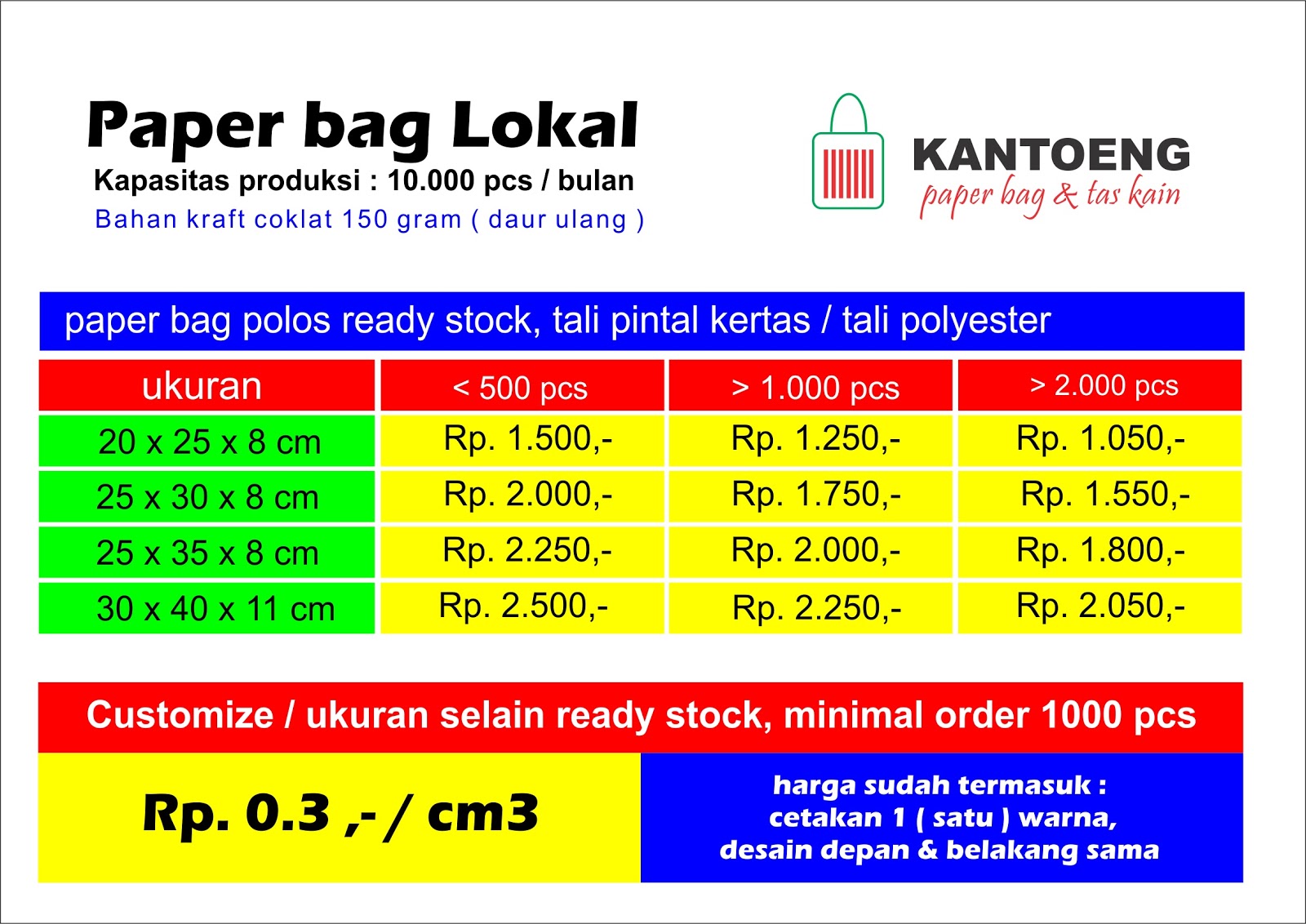 ... dan tas kain: daftar harga paper bag & tas kain dari kantoeng 2013