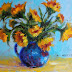 Blue Pitcher with Sunflowers Contemporary Still Life by Arizona Artist Amy Whitehouse