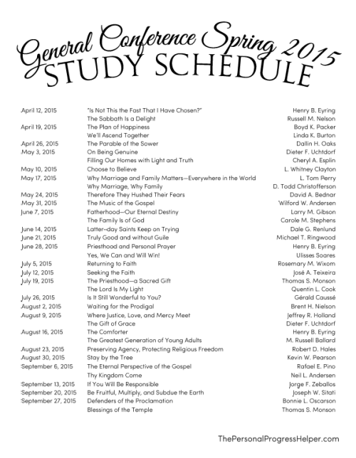General Conference Spring 2015 Study Schedule