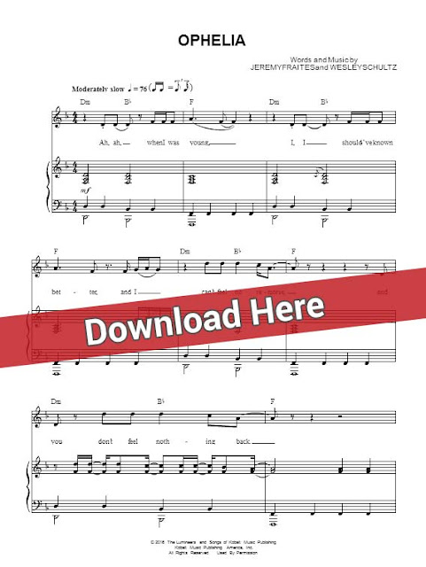 the lumineers, ophelia, sheet music, piano notes, chords, score, download, keyboard, guitar, tabs, klavier noten, partition, how to play, tutorial, lesson