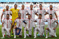 SELECCIÓN DE SERBIA - Temporada 2017-18 - Aleksandar Mitrovic, Vladimir Stojkovic, Nemanja Matic, Sergej Milinkovic-Savic, Nikola Milenkovic y Branislav Ivanovic; Luca Milivojevic, Aleksandar Kolarov, Dusan Tadic, Adem Ljajic y Dusko Tosic. SELECCIÓN DE COSTA RICA 0 SELECCIÓN DE SERBIA 1 (Kolarov). 17/06/2018. Copa Mundial de la FIFA Rusia 2018, fase de grupos, Grupo E, 1ª jornada. Samara, Rusia, Samara Arena.