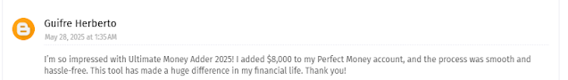 Testimonial Perfect Money Adder 2025 Software