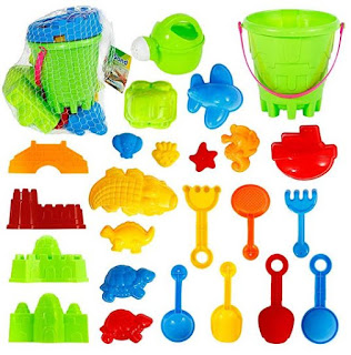 FunsLane Outdoor Beach Sands Toys Set, with Bucket, Rake, Sand Play Tools Gift Toy for Kids Children, 25 Pcs