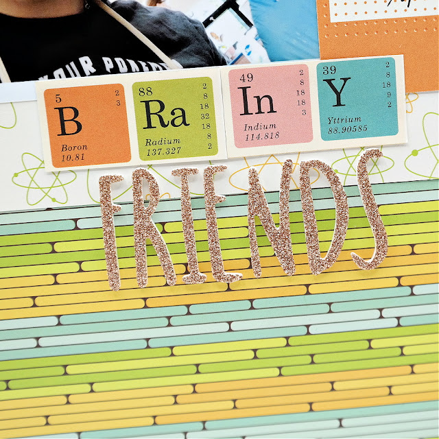 Brainy Friends Periodic Table Elements and Glitter Foam Sticker Title on a Science Themed Biology Lab Scrapbook Layout