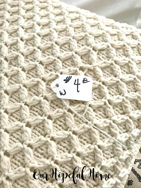 price tag estate sale cable knit pillow